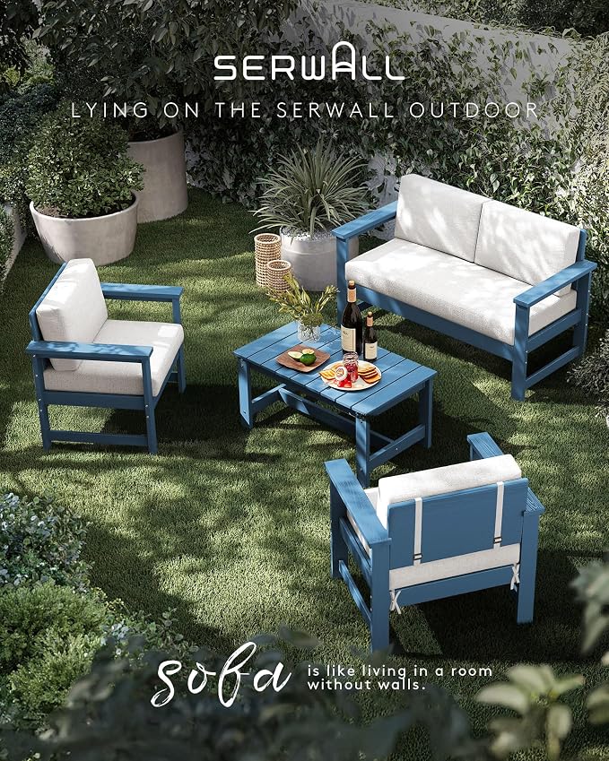 SERWALL 4 Pieces HDPE Outdoor Sofa Set - Image 9