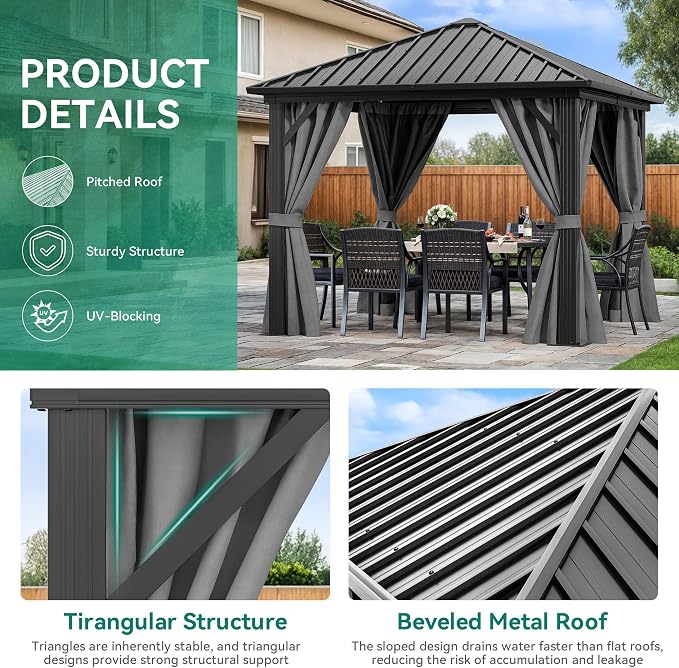 YITAHOME 10X10FT Metal Hardtop Gazebo Outdoor Patio Single Top Canopy - Image 3
