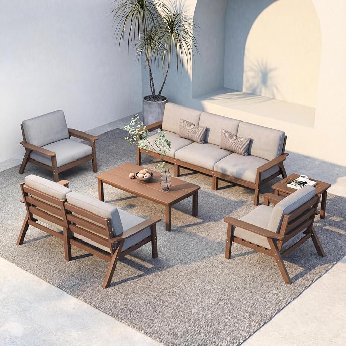 HDPE 7 Piece Patio Furniture Set, HDPE Outdoor Sectional by PatioKingdom