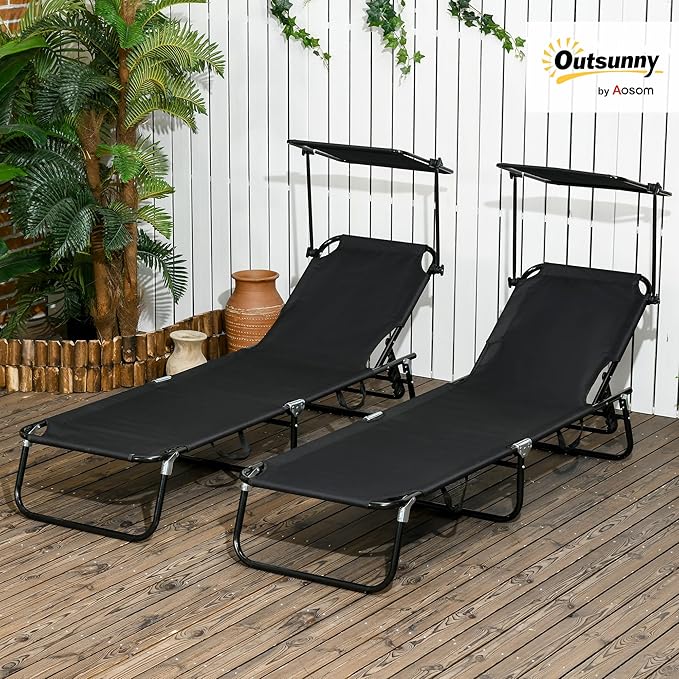 Outsunny Folding Chaise Lounge Pool Lounge Chairs Set of 2, Outdoor Sun Tanning - Image 2