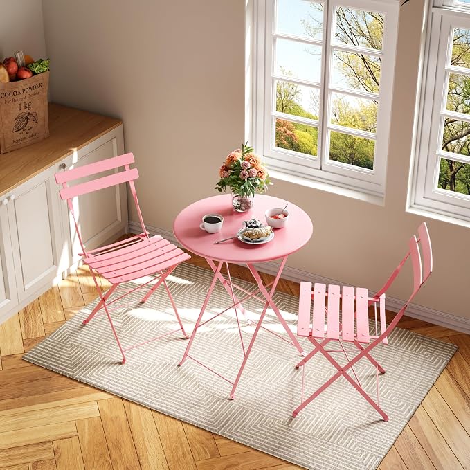 Bistro Table and Chairs Set of 2, 3 Piece Outdoor/Indoor Folding Patio Bistro - Image 3