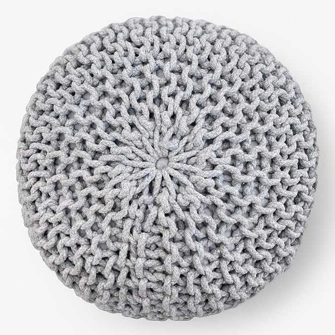 Palisa Round Ottoman Pouf Handmade Cotton Knitted Poof Bean Bag Filling | Boho - Image 3