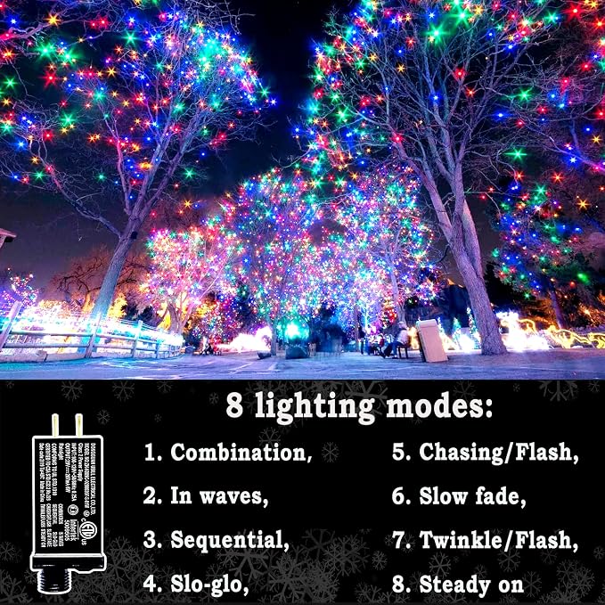 KNONEW Outdoor Christmas Lights 300 LED 99ft String Lights 8 Modes & Time - Image 2