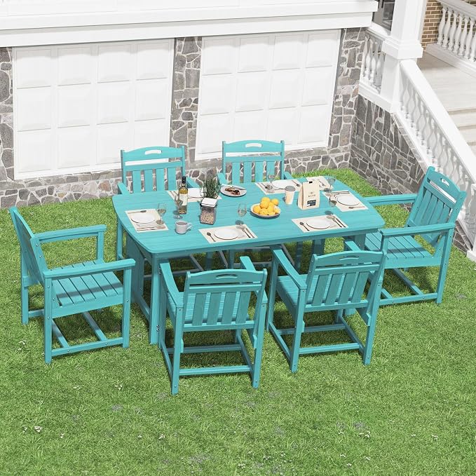 HDPE Outdoor Dining Set, Patio Table and Chairs Set, All-Weather 7-Piece - Image 9