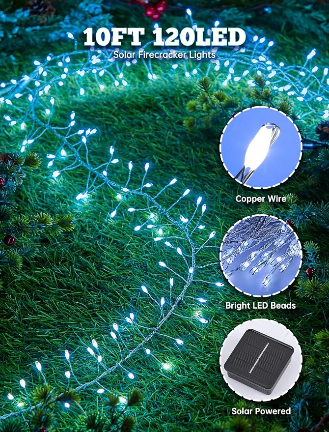 Brightown Solar Lights for Outside, 9.8Ft 120 LED Solar String Lights Outdoor - Image 2