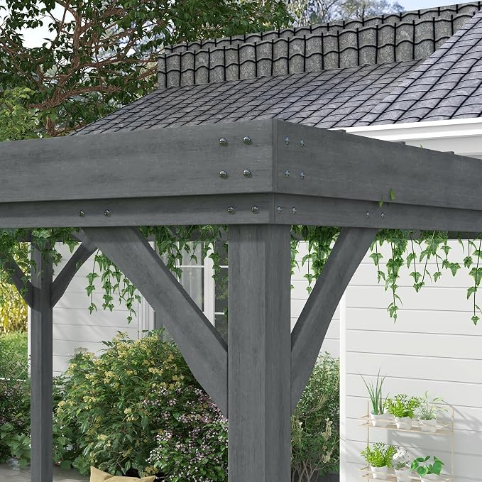 Outsunny 10' x 12' Outdoor Pergola, Wood Gazebo Grape Trellis - Image 8