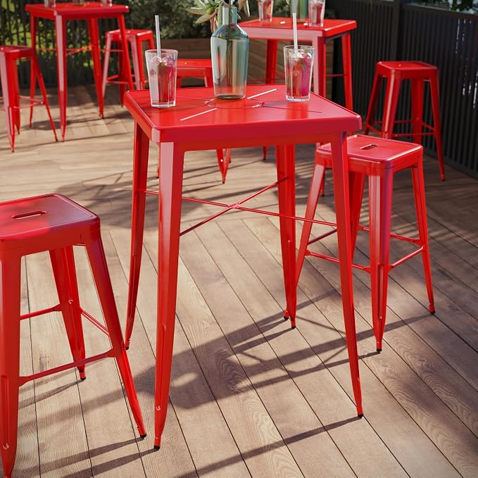 Pemberly Row Contemporary 28" Square Metal Bar Table, Galvanized Steel - Image 5