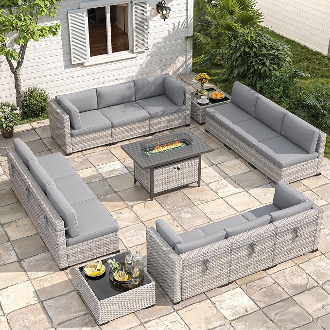12-Seat Modern Outdoor Wicker Rattan Patio Furniture Set by MASIONBACKYARDS