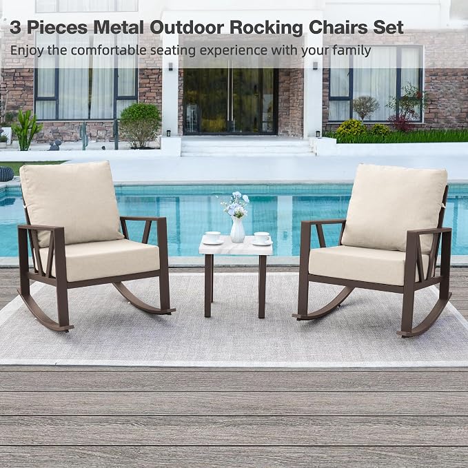 Outdoor Patio Rocking Chairs Set of 2, 3 Pieces Patio Porch Furniture Set - Image 7