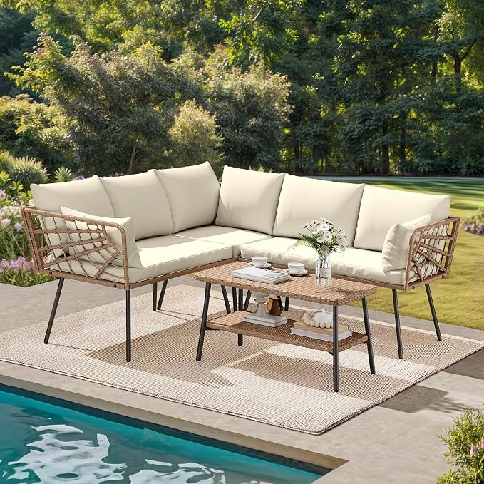 DWVO Outdoor Sectional Sofa 4 Piece 5-Seater Rattan Patio Furniture Set by DWVO