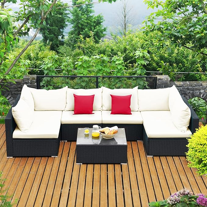 Tangkula 7-Piece Patio Furniture Set, Outdoor Sectional Sofa w/Pillows & by TANGKULA