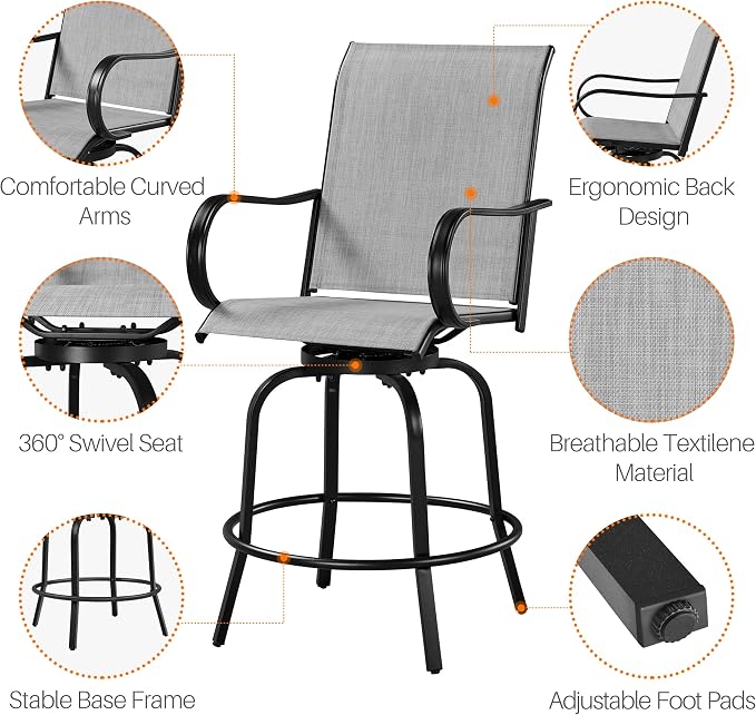 Yaheetech Patio Swivel Barstools Outdoor Chairs Set of 6, High Bistro Stools - Image 5