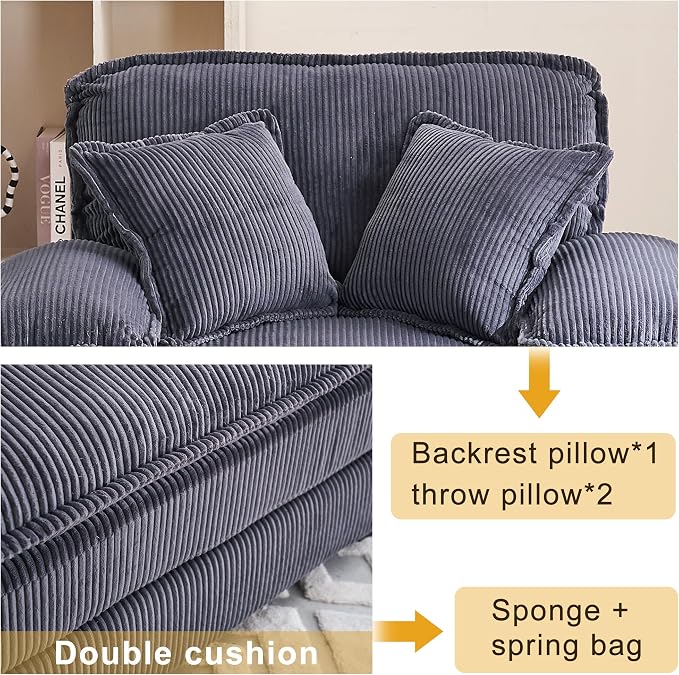 46.9" W Oversized Chair with Ottoman, Corduroy Upholstered Chaise Lounge Chair - Image 5