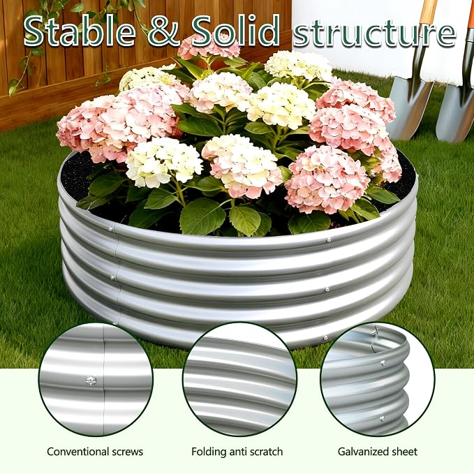 3PCS 4x4x1FT Galvanized Raised Garden Bed Kit, Vegetable Boxes-Round Metal - Image 6