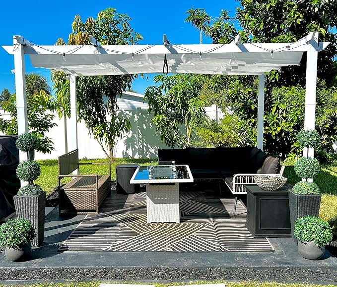 PURPLE LEAF 10' x 13' Aluminum Outdoor Pergola White Retractable Pergola by Unknown