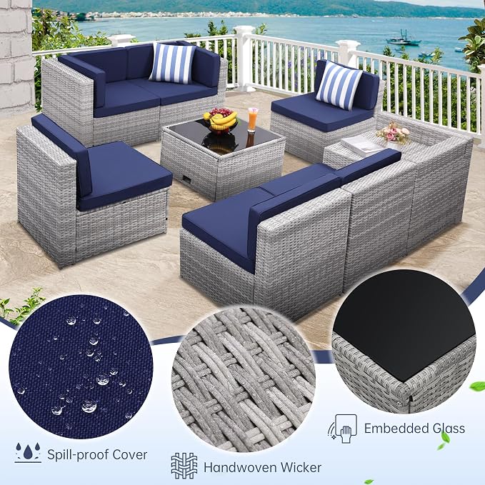 8-Piece Patio Furniture Set, Outdoor Wicker Rattan Sectional - Image 5