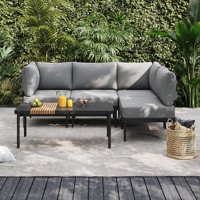 Sundale 5 Pieces Outdoor Patio Furniture Set, Metal Sectional Sofa Patio by SundaleOutdoor