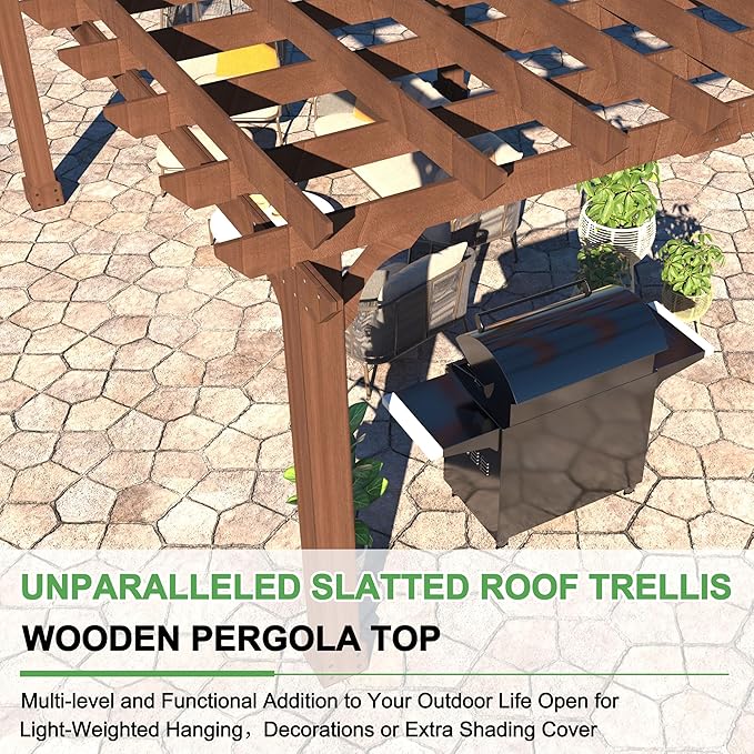 BlueWish 12'x12' Pergola with Solid Cedar Wood Frame, Patio Wood Gazebo - Image 5