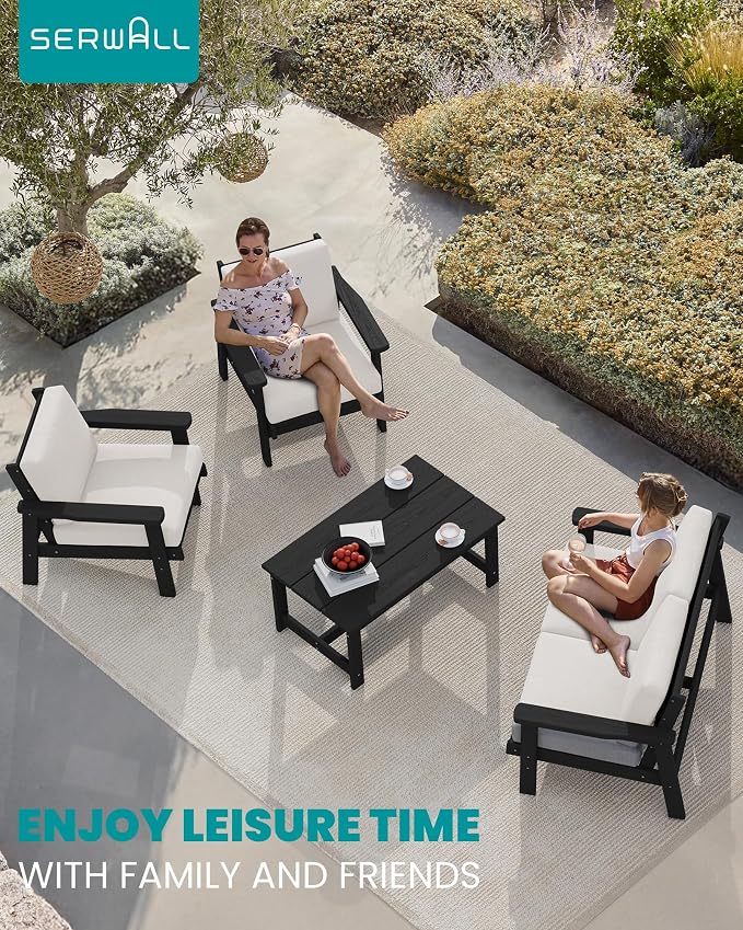 SERWALL HDPE Outdoor Furniture Set, 4 Piece Outdoor Sofa Set - Image 9