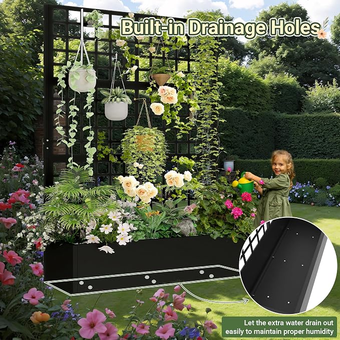 Metal Planter with Trellis 72" x 47’’ x 16", Raised Garden Bed with Trellis - Image 4