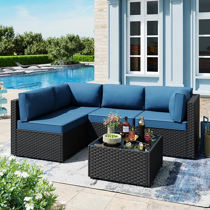 5pcs Patio Outdoor Furniture Sets Conversation Set, Low Back All-Weather Rattan - Image 2