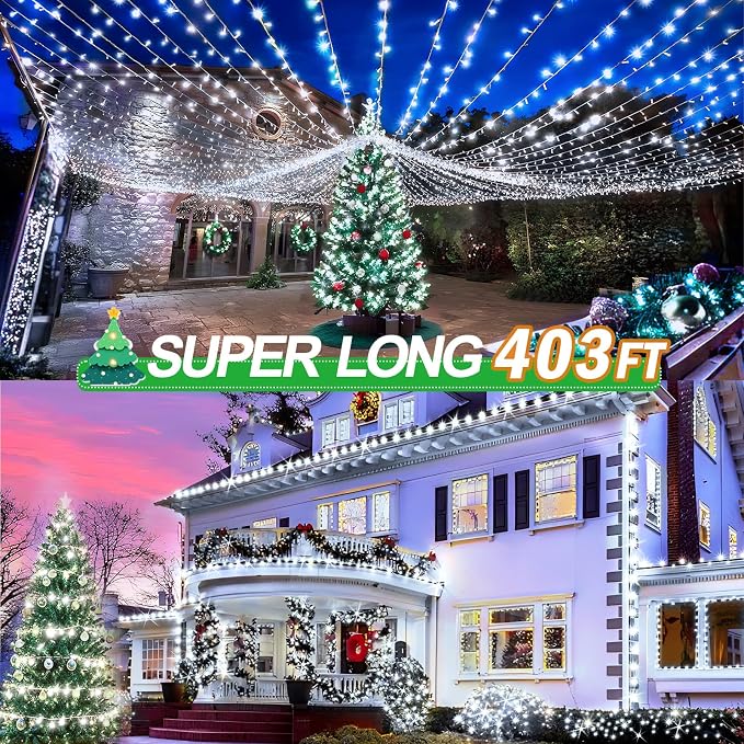 KNONEW 403ft 1000 LED String Lights Outdoor Christmas Lights 8 Modes & Timer - Image 6