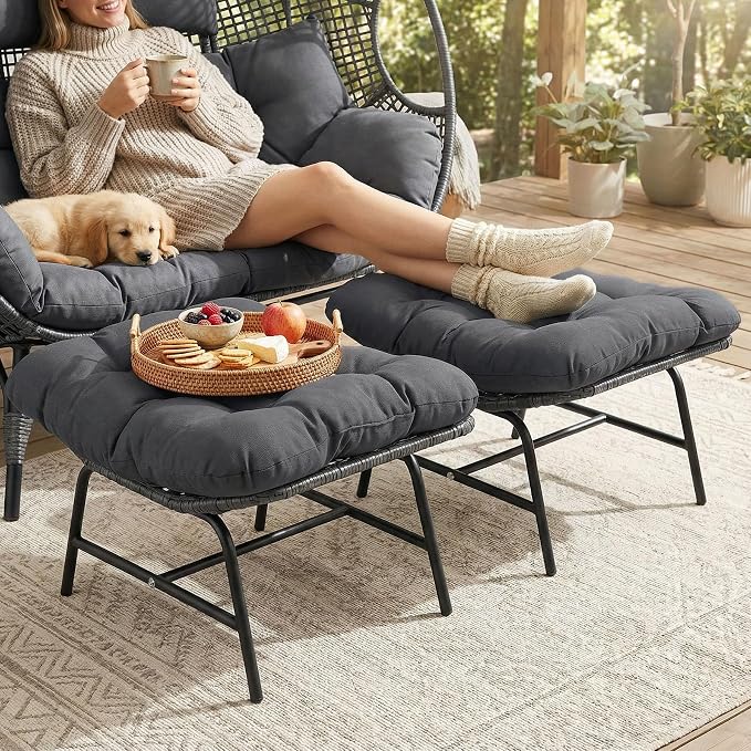 BULEXYARD 2 Pieces Outdoor Patio Ottomans, Indoor Outdoor Wicker Footrest - Image 2