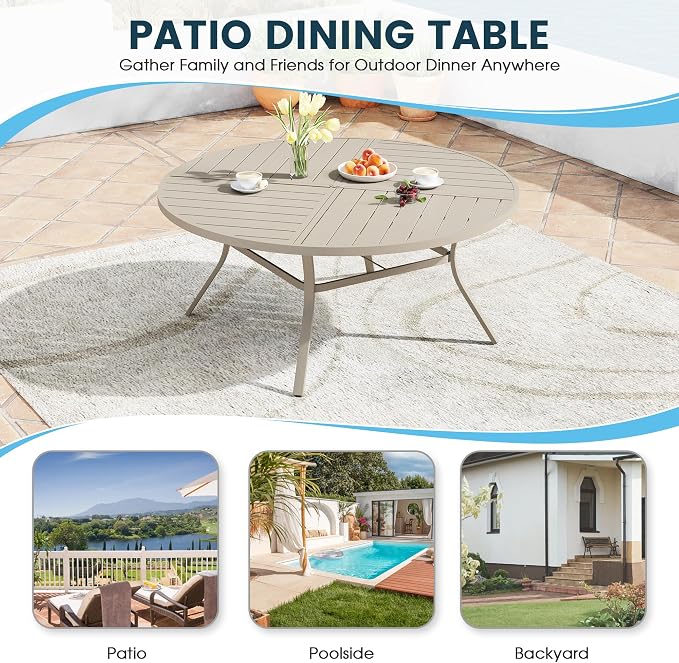 Patio Dining Table for 8-10, Round Metal Outdoor Table - Image 6