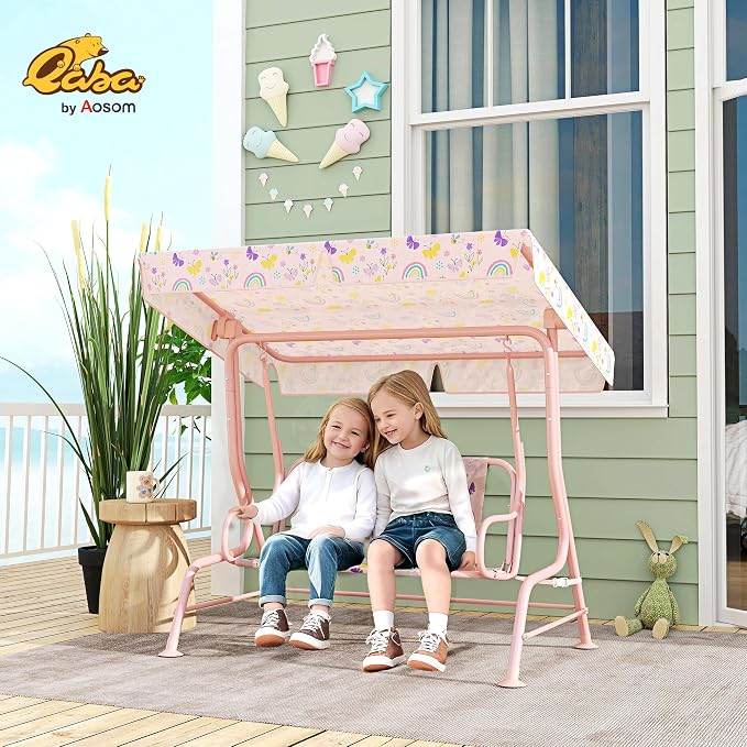 Qaba Kids Patio Swing, 2-Seater Outdoor Porch Swing Chair - Image 2