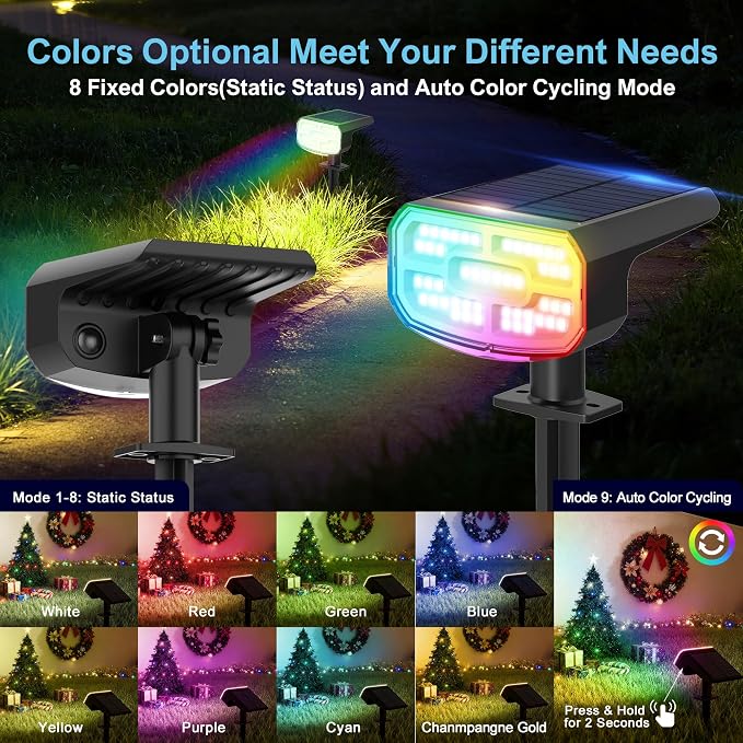 Color Changing Solar Spot Lights Outdoor Waterproof IP65, 9 Lighting Modes - Image 2