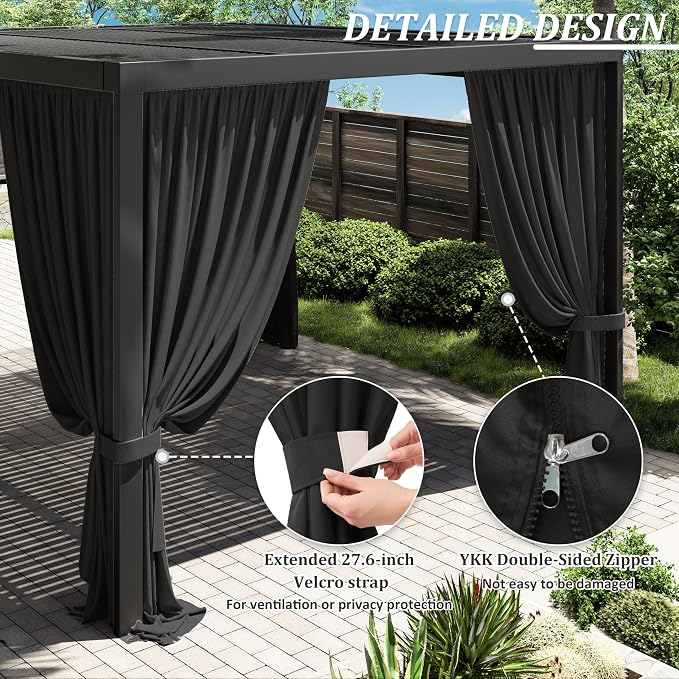 Gazebo Universal Replacement Privacy Curtain, 4-Panels Sidewall Curtains - Image 4