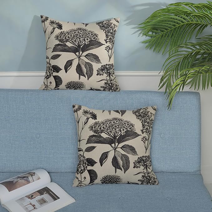 Black Pillow Covers 18x18 Inch 2 Pcs Boho Vintage Floral Decor Throw Pillows - Image 3