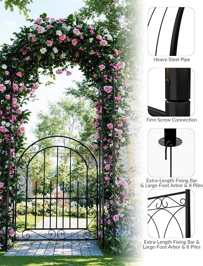 7 FT Elegant Garden Arch with Gate - Image 8