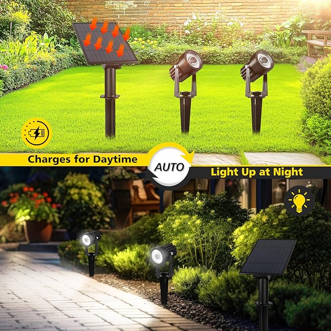 T-SUN 2W Solar Spotlights, LED Solar Powered Landscape Lights Outdoor - Image 4