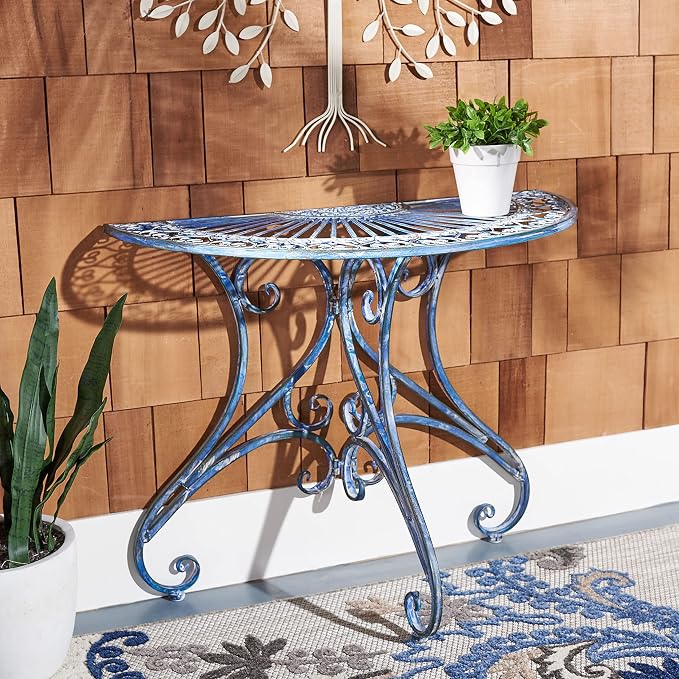 Safavieh Outdoor Collection Annalise Victorian Antique Blue Accent Table - Image 2
