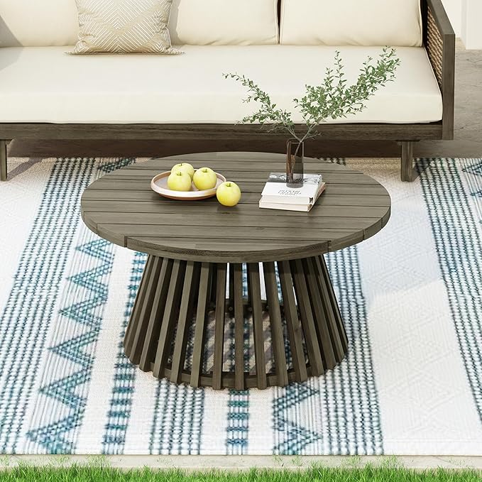 LUMISOL Patio Outdoor Acacia Wood Round Coffee Table, Circle Center Table - Image 6