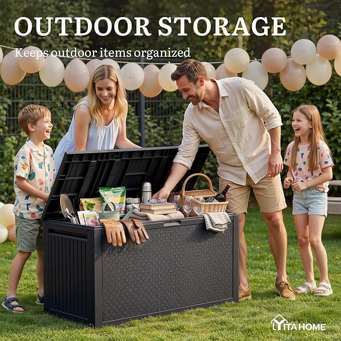 YITAHOME 90 Gallon Large Outdoor Deck Box, Lockable Waterproof Resin Storage Box - Image 5