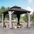 8.5'x8.5' Hardtop Wood Gazebo, Outdoor Double Roof Galvanized Steel Top Gazebo by 10x10FTHardtopWoodGazebo