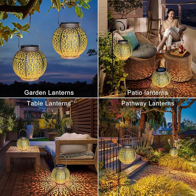 2Pack Solar Outdoor Lanterns Waterproof, Garden Gifts - Image 3
