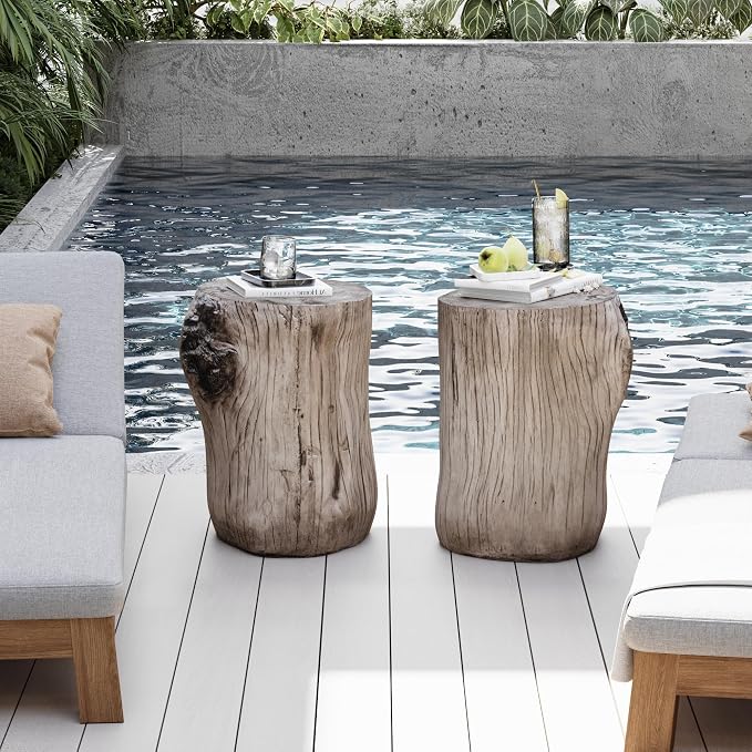 COSIEST 2 Pieses Outdoor Side Table, Hand-Painted Wood Stump Side Table Set of 2 - Image 6