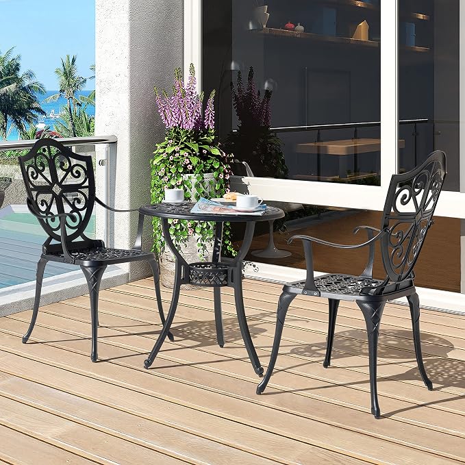 NUU GARDEN 3-Piece Outdoor Bistro Set, Round 24 Inch Cast Aluminum Bistro Table - Image 4