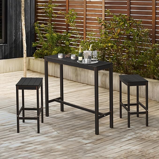 Outdoor Bar Stools Set of 2, 26 Inch Black HDPS Top and Bronze Leg Patio - Image 4