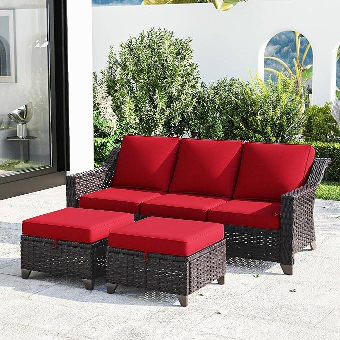 Joyside Patio Furniture Set, 3 Pieces Outdoor Wicker High Back Sofa by Joyside