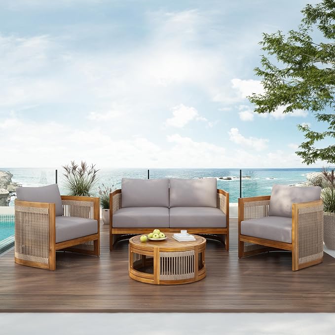 Christopher Knight Home Nesbit 4 Pieces Conversation Set, Acacia Wood Chat Set by ChristopherKnightHome
