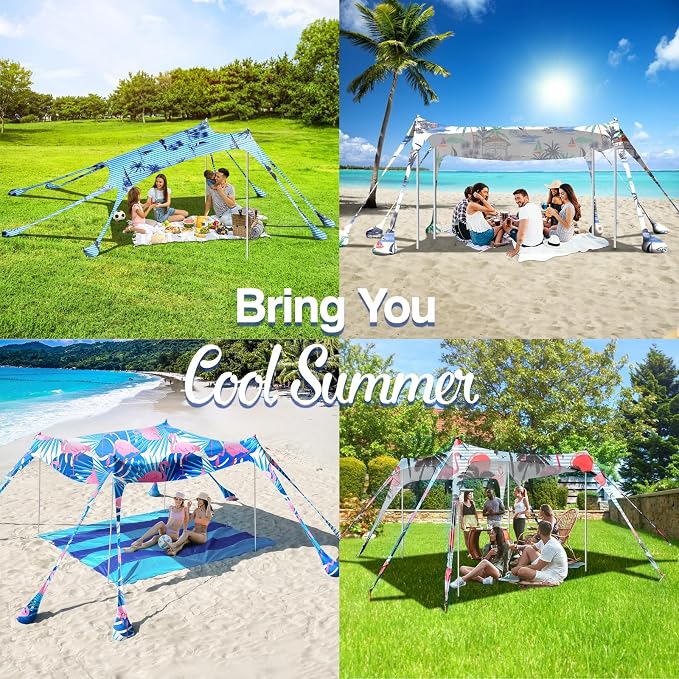 Rhino Valley Beach Tent Shade Canopy UPF50+ Protection, 8 Sandbags, 4 Stability - Image 8