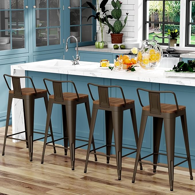 WENTMENT Bar Stools Set of 4 Counter Height Bar Stools Metal Barstools - Image 5