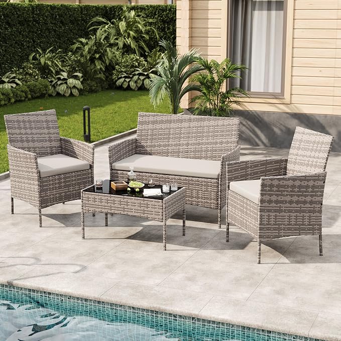 GAOMON 4-Piece Patio Furniture Set, Modern PE Rattan Conversation Set - Image 3