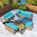 Kullavik 9 Pieces Outdoor Patio Furniture Set, Sectional Rattan Sofa Set Brown by KULLAVIK