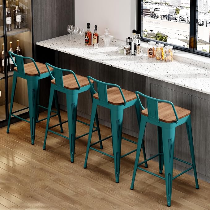 Alunaune 26" Metal Bar Stools Set of 4 Industrial Counter Height Barstools - Image 4