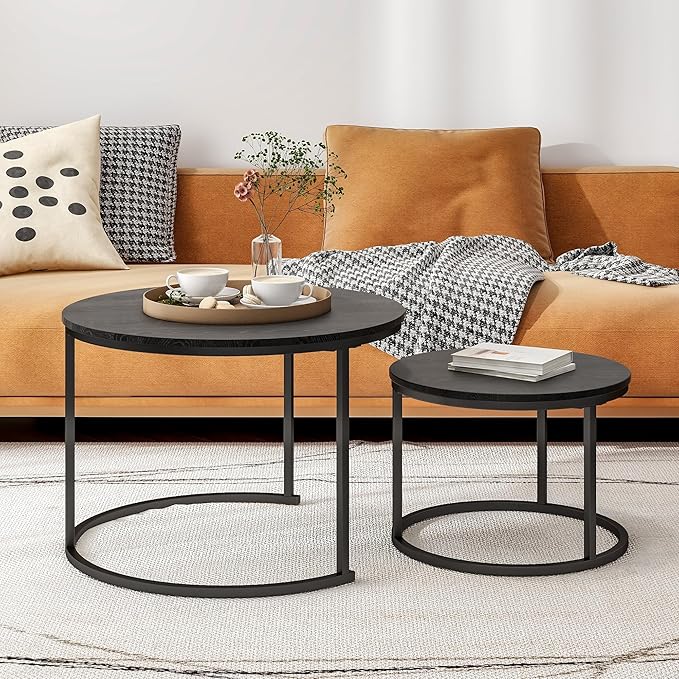 HOJINLINERO Round Coffee Table, Nesting Coffee Table Set of 2, Center Tables - Image 3